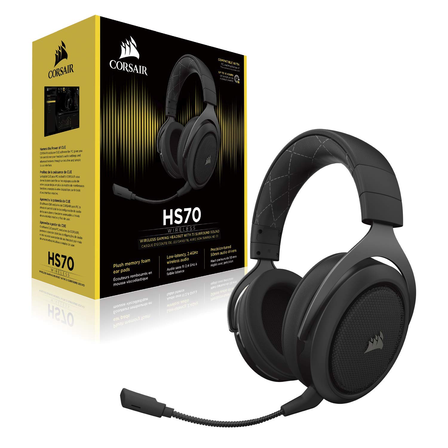 Corsair Hs70 Wireless Gaming Headset 71 Surround Sound Mic Carbon