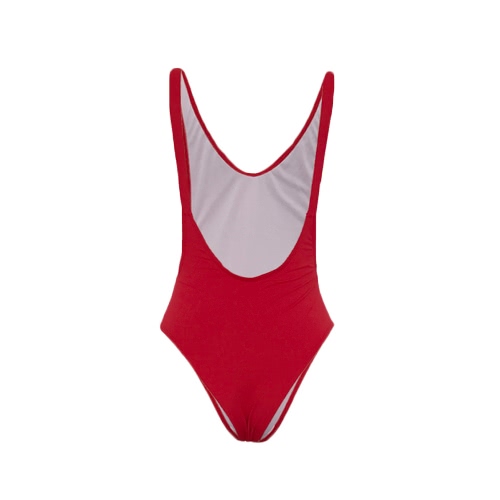 Sexy Women High Cut Backless Swimsuit Deep V Neck Low Side Solid One