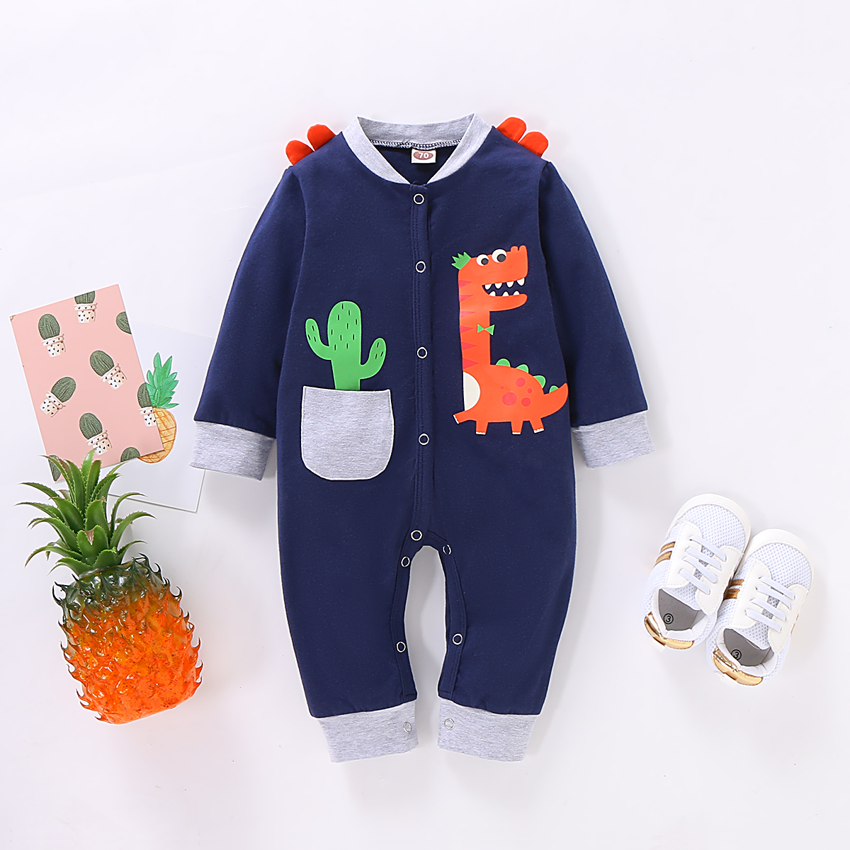 John Lewis Baby Dino & Fox Applique Jumper/Sweatshirt - Blue Stripe, 0-4 Years