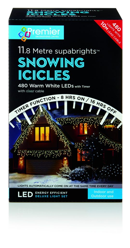 Premier Snowing Icicle MultiAction 11.8m LED Christmas Lights (Warm White) Dealley