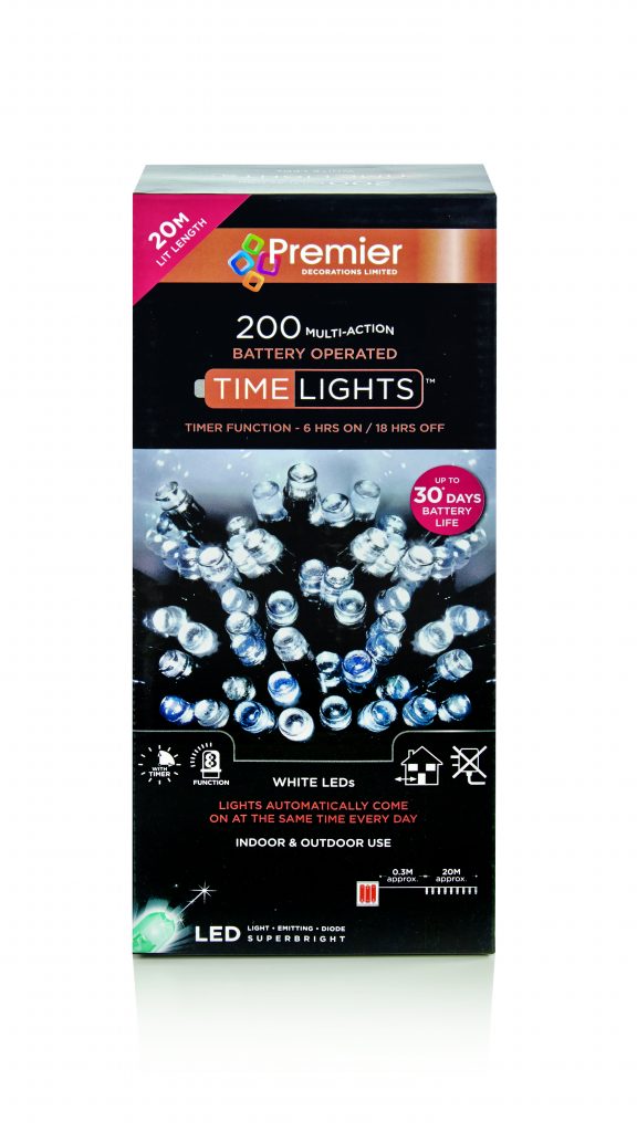 Premier 200 Multi Action Battery LED Christmas Lights (White) Dealley